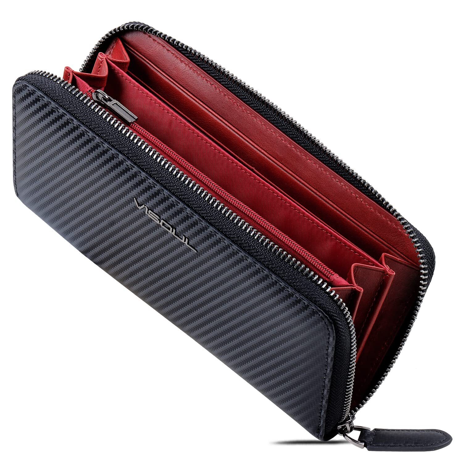 4056 Leather Long Zippered Pouch Wallet With Rfid Blocking Two-Tone, Large